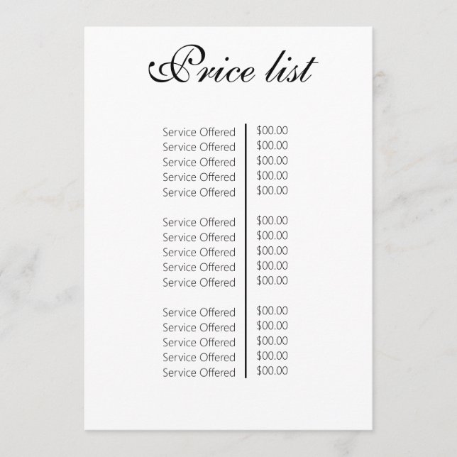 Vintage Beauty Salon Price List Meny (Framsida)