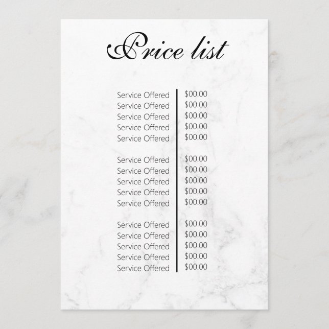 Vintage Beauty Salon Price List Meny (Framsida)