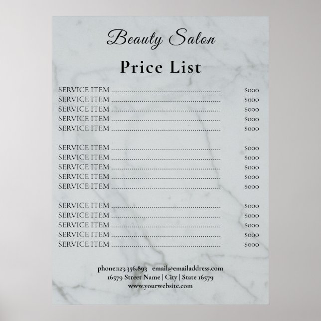 Vintage Beauty Salon Price List Poster (Framsidan)