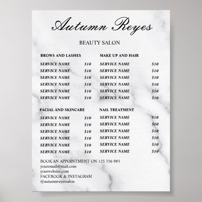 Vintage Beauty Salon Price List Poster (Framsidan)