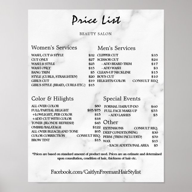 Vintage Beauty Salon Price List Poster (Framsidan)