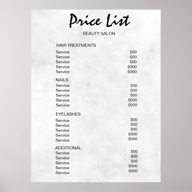 Vintage Beauty Salon Price List Poster (Framsidan)
