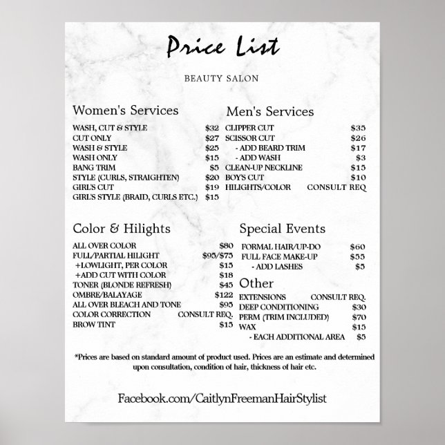 Vintage Beauty Salon Price List Poster (Framsidan)