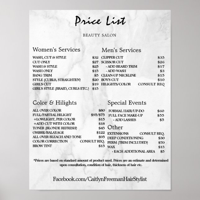 Vintage Beauty Salon Price List Poster (Framsidan)