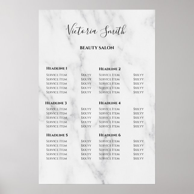 Vintage Beauty Salon Price List Poster (Framsidan)
