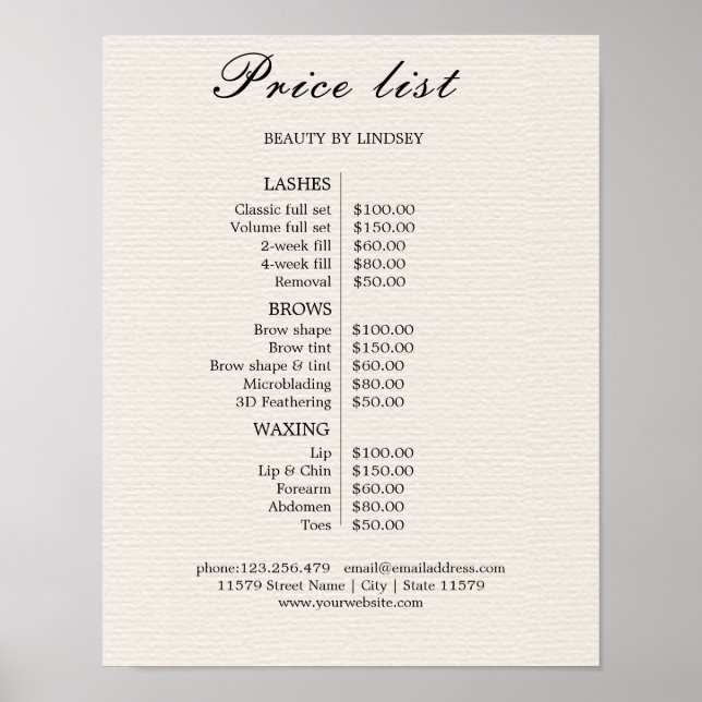 Vintage Beauty Salon Price List Poster (Framsidan)
