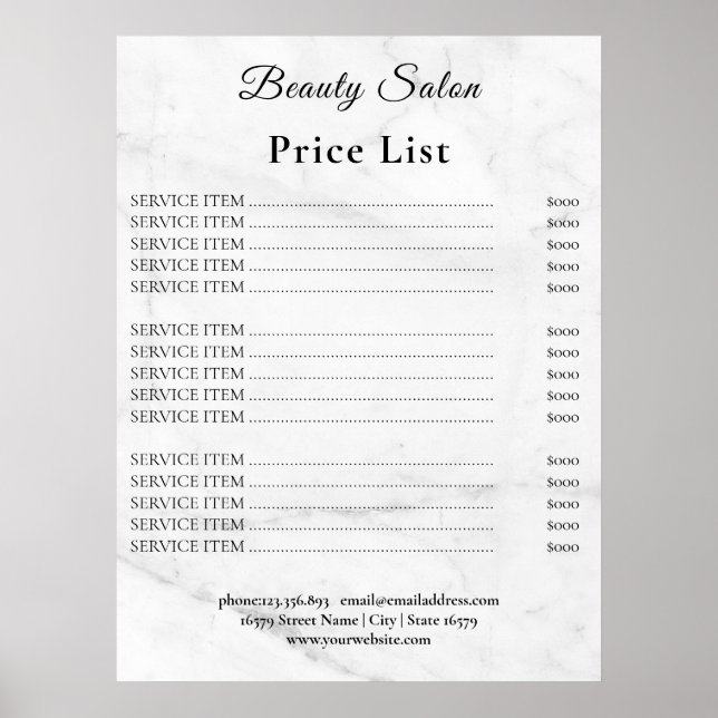 Vintage Beauty Salon Price List Poster (Framsidan)