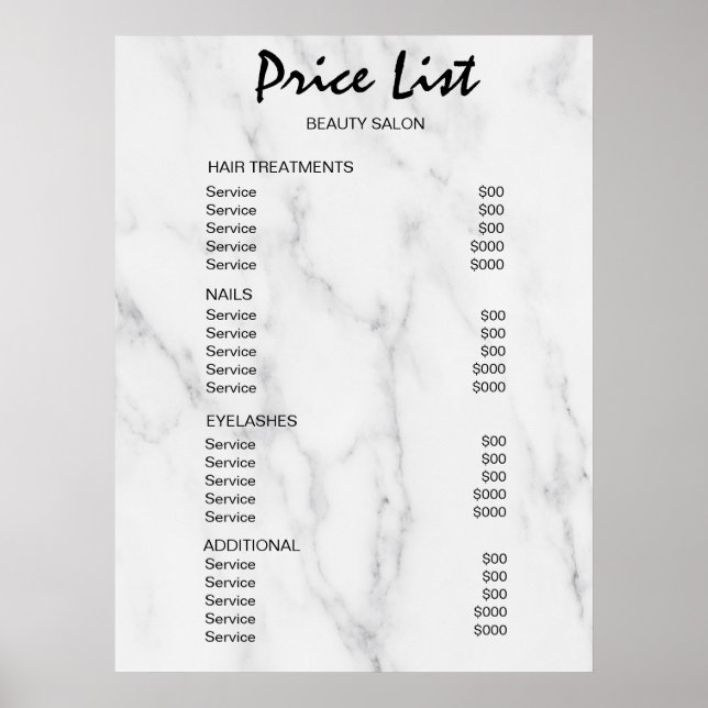 Vintage Beauty Salon Price List Poster (Framsidan)