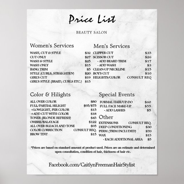 Vintage Beauty Salon Price List Poster (Framsidan)