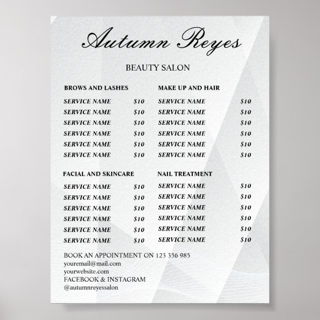 Vintage Beauty Salon Price List Poster (Framsidan)