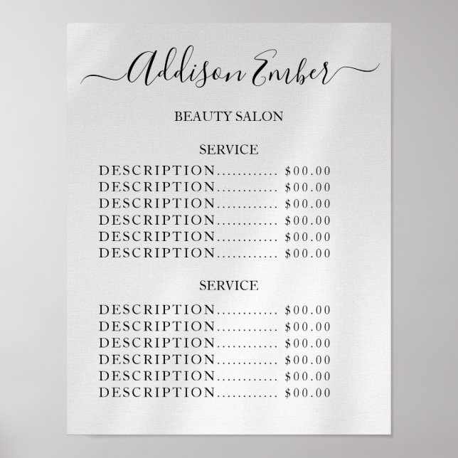 Vintage Beauty Salon Price List Poster (Framsidan)