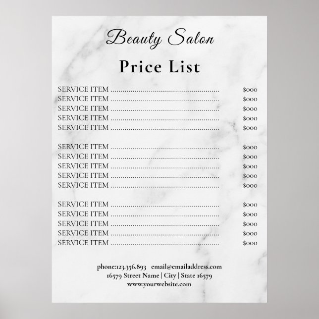 Vintage Beauty Salon Price List Poster (Framsidan)