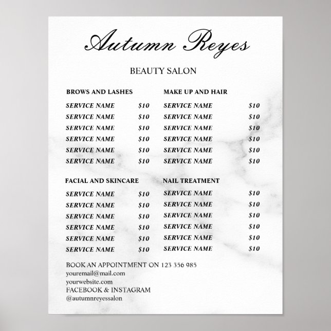 Vintage Beauty Salon Price List Poster (Framsidan)