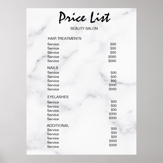 Vintage Beauty Salon Price List Poster (Framsidan)