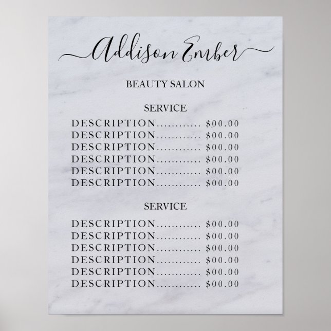 Vintage Beauty Salon Price List Poster (Framsidan)