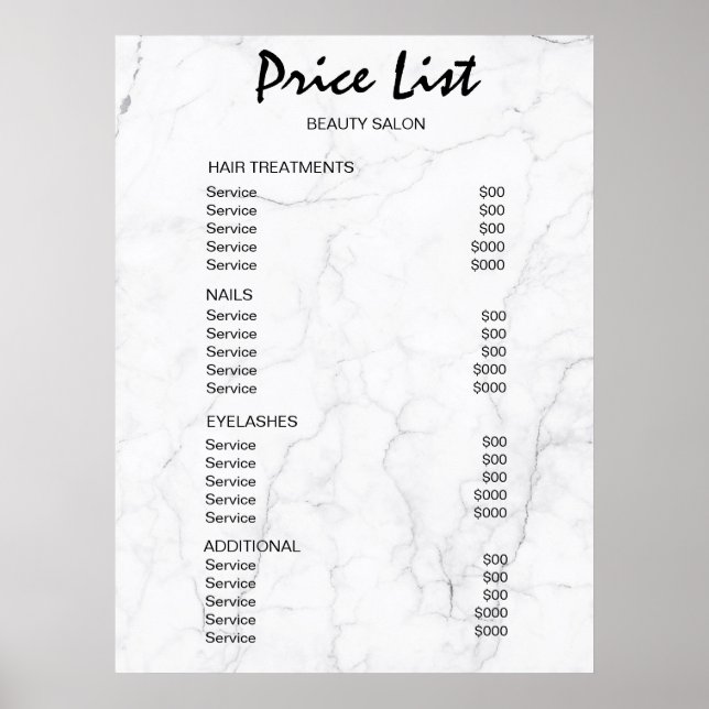 Vintage Beauty Salon Price List Poster (Framsidan)