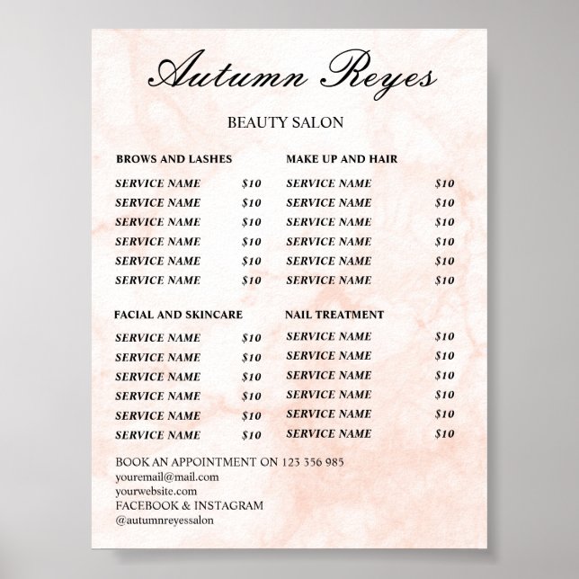 Vintage Beauty Salon Price List Poster (Framsidan)