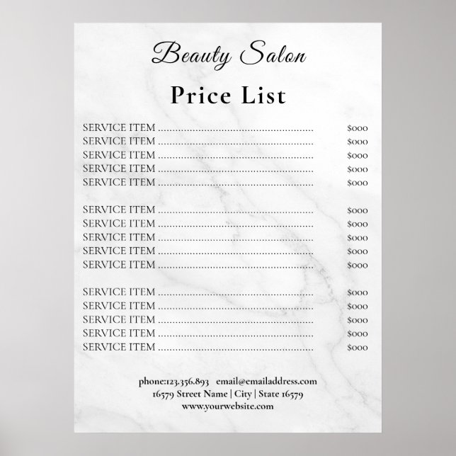 Vintage Beauty Salon Price List Poster (Framsidan)