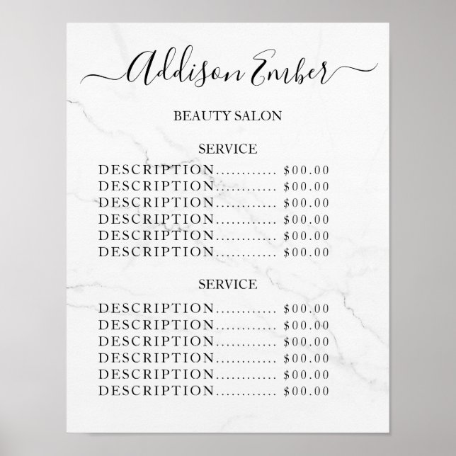 Vintage Beauty Salon Price List Poster (Framsidan)