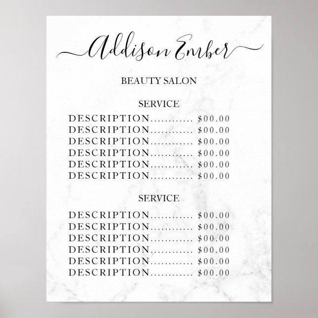 Vintage Beauty Salon Price List Poster (Framsidan)