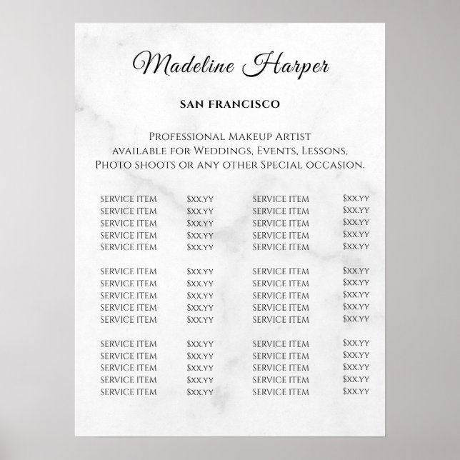 Vintage Beauty Salon Price List Poster (Framsidan)