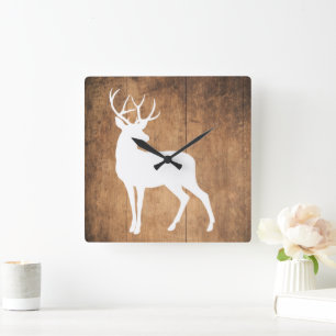 Vintage Beauty Wood & Hjort Fyrkantig Klocka