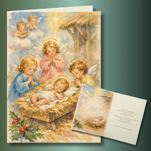 Vintage Bebis Jesus Änglar Skriftställe Helgkort