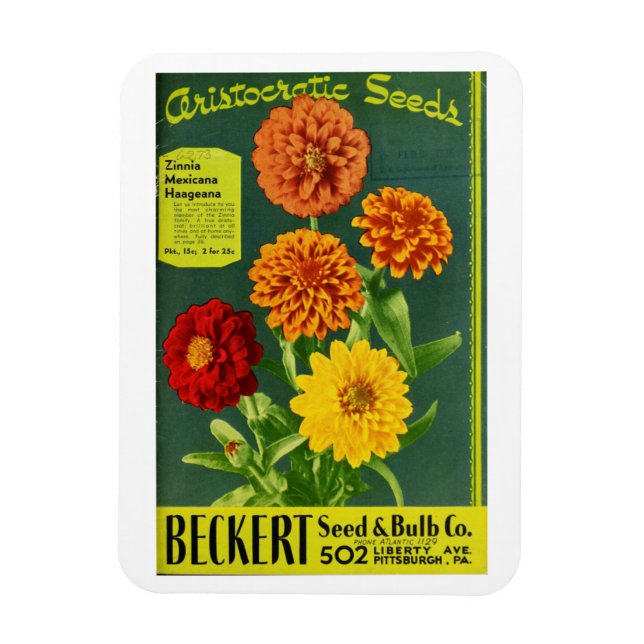 Vintage Beckert Seed & Bulb Co. Zinnia Packet Magnet (Vertikal)
