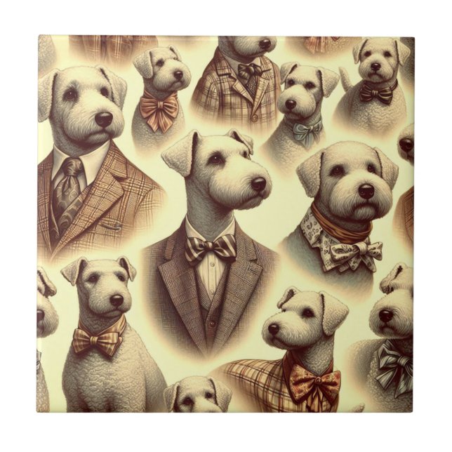 Vintage Bedlington Terrier Illustration Kakelplatta (Framsidan)