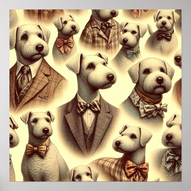 Vintage Bedlington Terrier Illustration Poster (Framsidan)