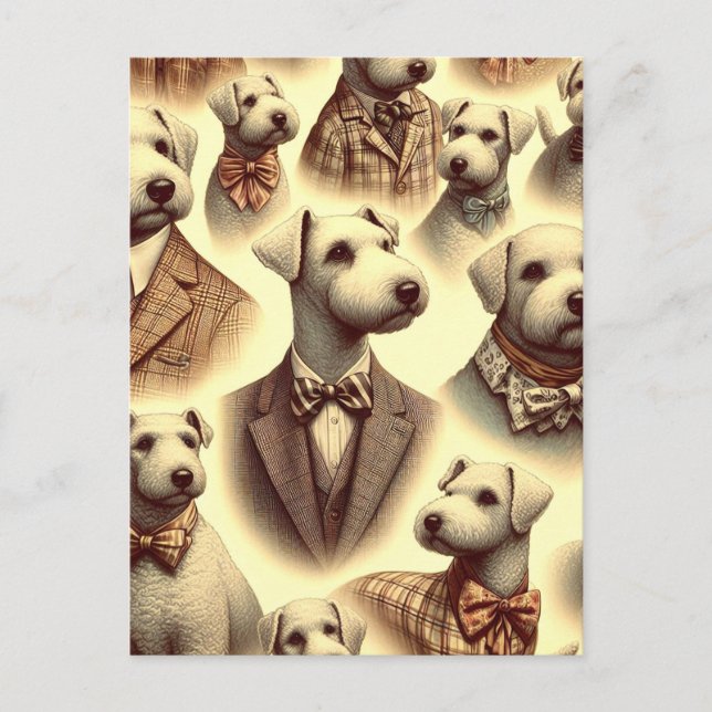 Vintage Bedlington Terrier Illustration Vykort (Framsida)