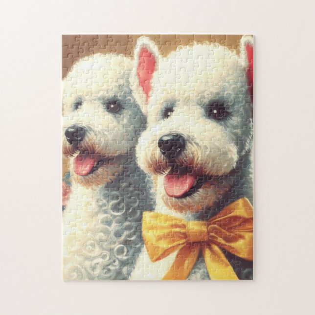 Vintage Bedlington Terrier-målning Pussel (Vertikal)