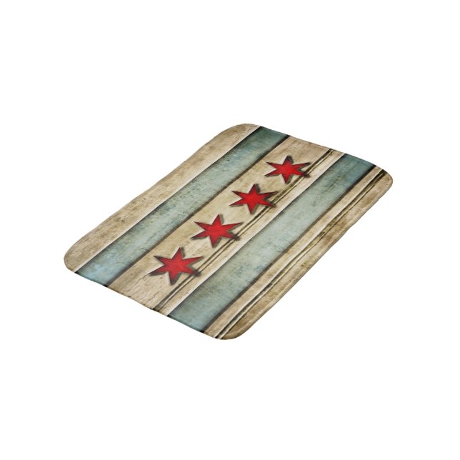 Vintage bedrövad Chicago flagga sniden Wood Look Badrumsmatta (Vinklad)