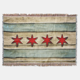 Vintage bedrövad Chicago flagga sniden Wood Look Mysfilt