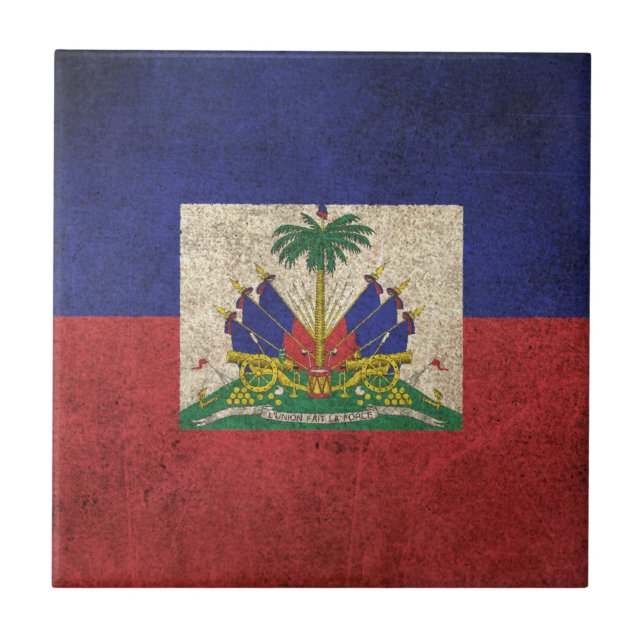 Vintage bedrövad flagga av Haiti Kakelplatta (Framsidan)