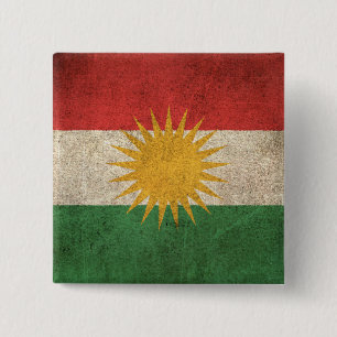 Vintage bedrövad flagga av kurdistanen knapp