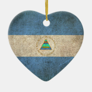 Vintage bedrövad flagga av Nicaragua Julgransprydnad Keramik