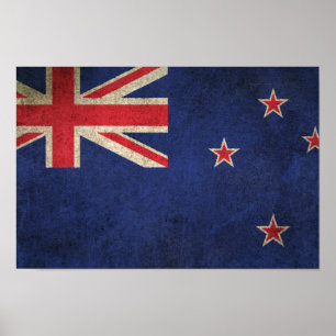 Vintage bedrövad flagga av nyazeeländskt poster