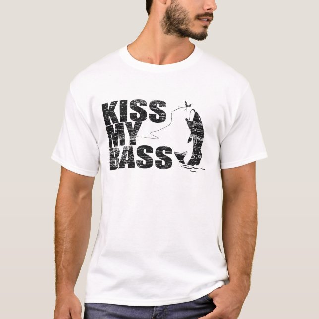 Vintage bedrövad KYSS MIN BAS- T-tröja Tröja (Framsida)