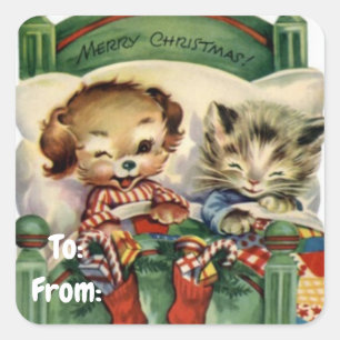 Vintage Bedtime Buddies Fyrkantigt Klistermärke