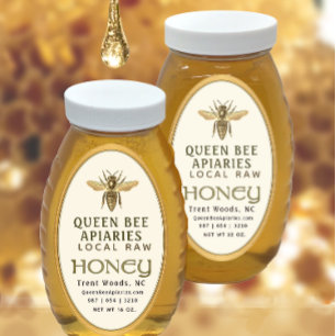 Vintage Bee 16 eller 32oz Queenline Guld honey Bur Ovalt Klistermärke