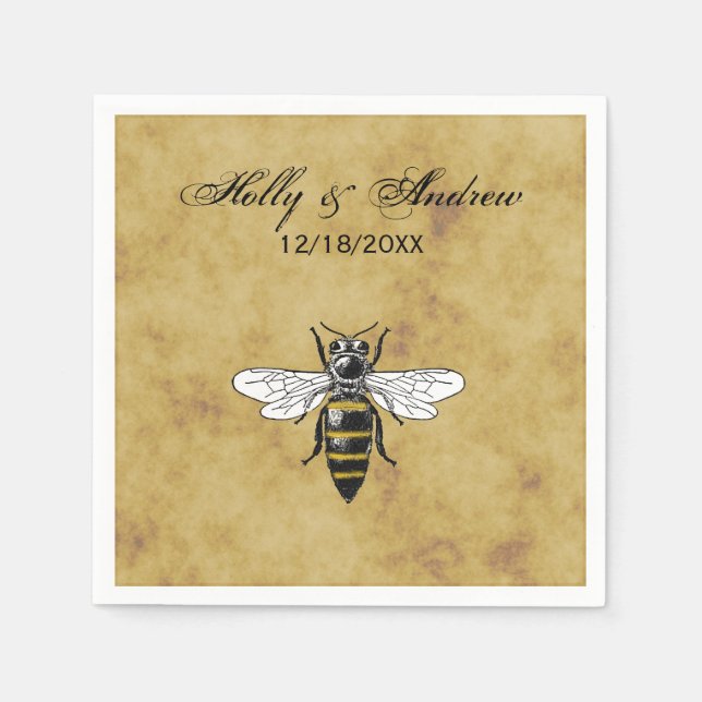 Vintage Bee #2 Distressed Antik Bakgrund Pappersservett (Framsidan)