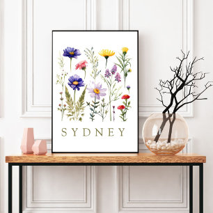 Vintage Bee and Vild Flowers modern Poster