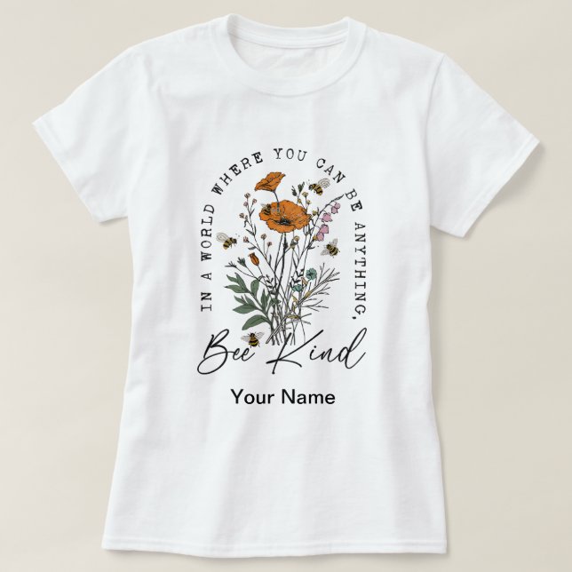 Vintage Bee and Wild Flowers  T Shirt (Design framsida)