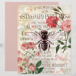 Vintage Bee Blommigt Collage Scrapbook Papper