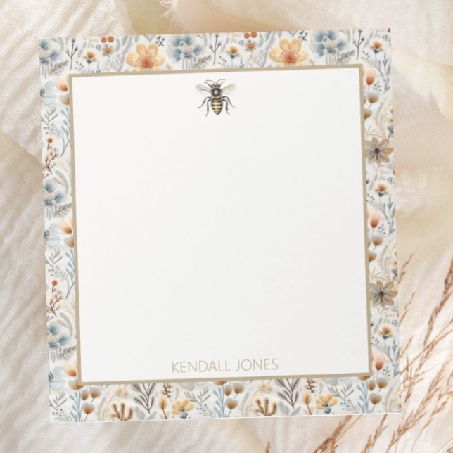 Vintage Bee Blue Wildblomma Anpassningsbar Anteckningsblock (Skapare uppladdad)