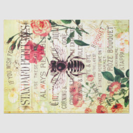 Vintage Bee Bukett med rosor Ephemera Decoupage Ti