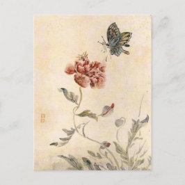 Vintage Bee, Butterfly and Poppy Watercolor Vykort