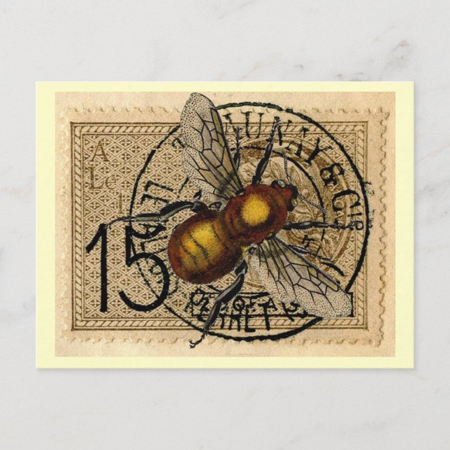 Vintage Bee Collage Vykort (Framsida)