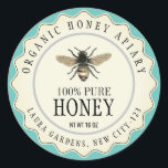 Vintage Bee Honung Burk Anpassningsbar Label Runt Klistermärke<br><div class="desc">Produktetikett för ren och klassisk vintage som visar hantverksarbete med handgjord papper stil-design för visning av honungsprodukter i naturligt utseende.</div>